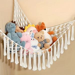 대용량 박제 동물 해먹 그물 Macrame Boho 홈 장식 코너 장난감 보관 주최자 플러시 장난감 교수형 그물