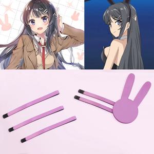 Anime Seishun Buta Yarou 시리즈 사쿠라지마 마이 헤어 클립 카와이 로리타 걸스 토끼 코스프레 머리핀 핑크 모자를 쓰고 있죠 액세서리