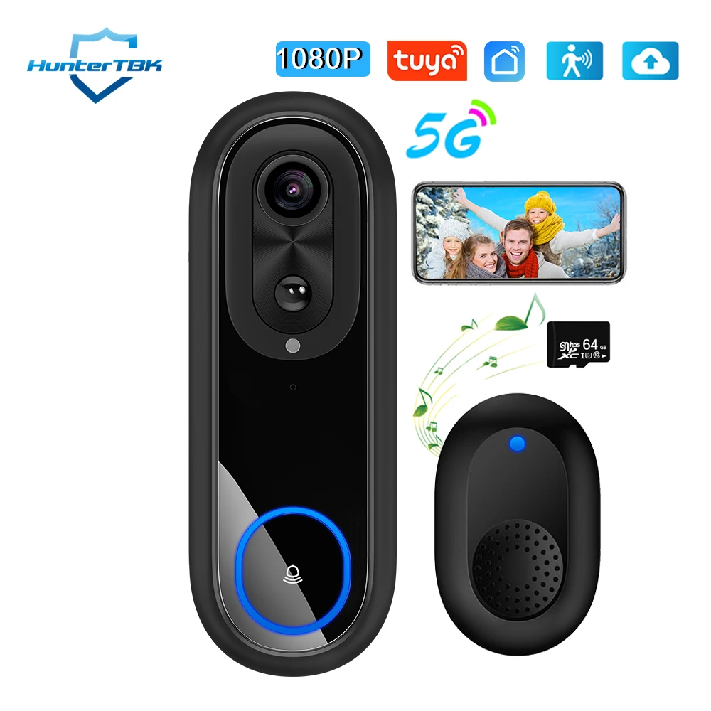 5G 2.4G WiFi 비디오 초인종 1080P 무선 벨 Tuya APP 스마트 인터콤 카메라 IP65 방수 링 벨 7000mAh 배터리