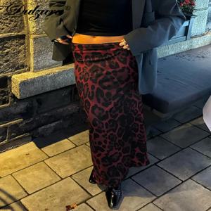Dulzura 여성 레오파드 슬림 맥시 스커트 섹시한 빈티지 Bodycon 스커트 파티 클럽 streetwear 가을 겨울 의류