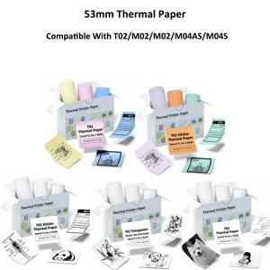 Phomemo/Memoking M02/T02/M04AS/M04S 용 53mm 감열지 스티커 저널 사진 텍스트 노트 용 미니 프린터