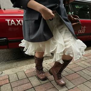 Deeptown Fairycore 레이스 Tulle 스커트 여성 달콤한 우아한 한국 스타일 프릴 스커트 빈티지 streetwear 불규칙한 레이어드 스커트