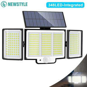 328/348 LED 태양광 조명 야외 보안 조명 원격 제어 모션 센서 조명 270 °   앵글 투광 벽 램프 방수