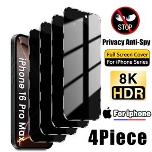 iPhone 16 15 14 13 12 11 Pro Max 용 4Pcs 개인 정보 보호 강화 유리 iPhone XS Max XR 7 8 Plus Glass 용 Anti-Spy 화면 보호기