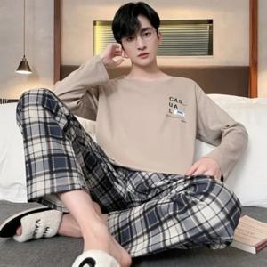 플러스 사이즈 남성 잠옷 세트, 긴 소매 긴 바지, 학생 루즈핏 캐주얼 잠옷 라운지웨어, 만화 잠옷, 투피스 세트