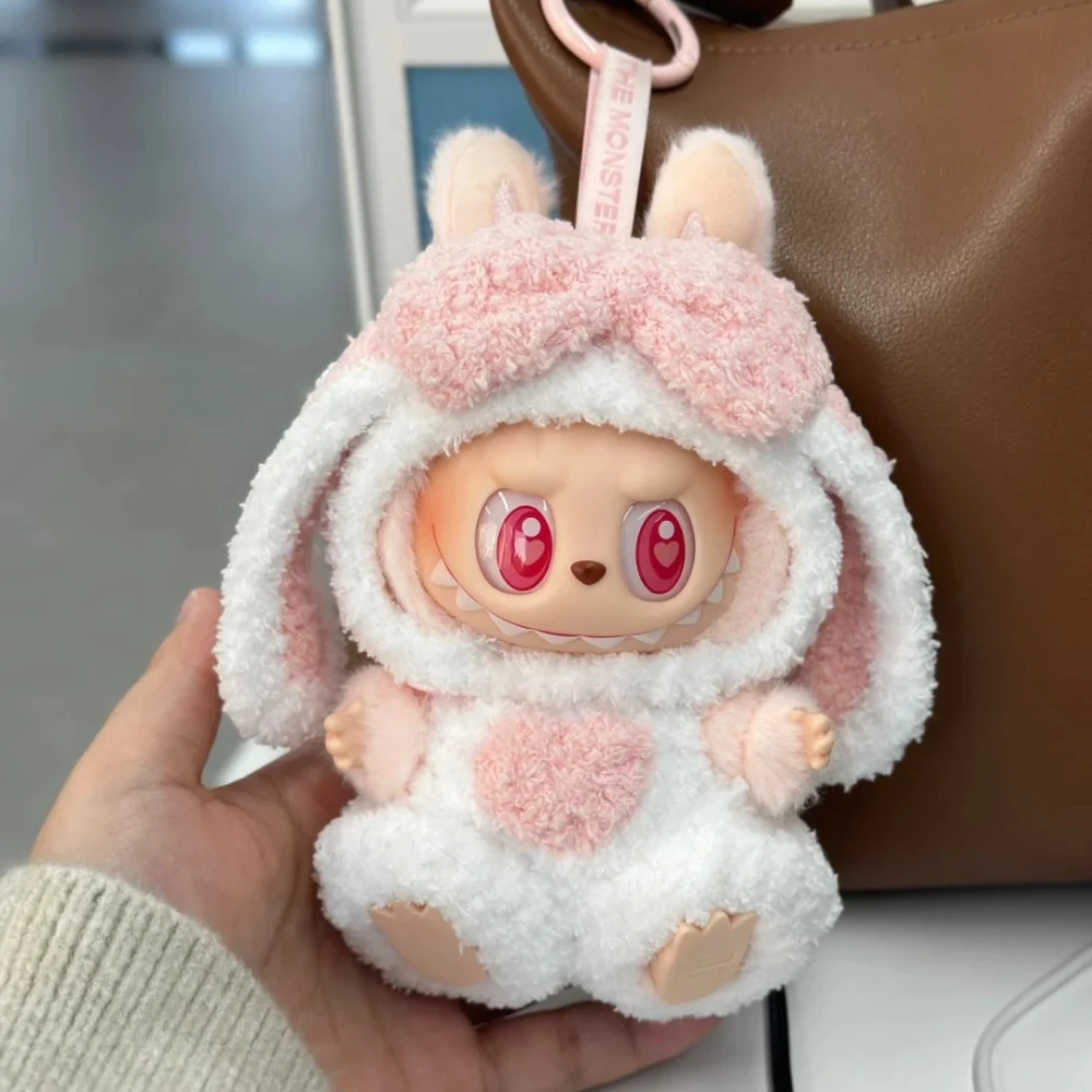 17cm Labubu 인형 액세서리 DIY 인형 옷 하트 비트 긴 귀 모피 토끼 의상 만화 드레스 Labubu 복장
