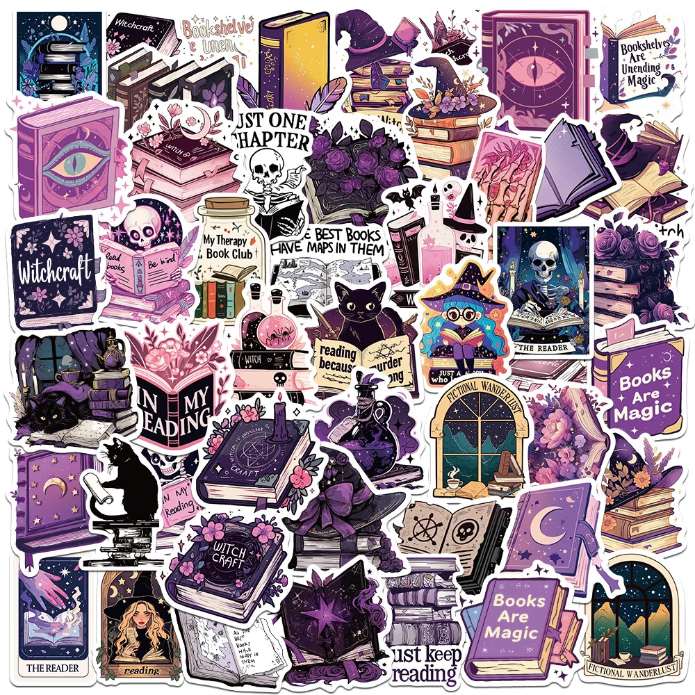 50PCS 보라색 Bookish 스티커 팩 Bookish 스티커 노트북 수하물 스케이트 보드 장식 낙서 데칼 멋진 스티커