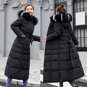 2025 겨울 여성 자켓 따뜻한 패션 편안한 보우 벨트 폭스 모피 칼라 의류 긴 드레스 사무실 캐주얼 여성 두꺼운 코트