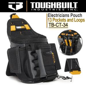 ToughBuilt TB-CT-34 도구 벨트용 소형 전기 기술자 파우치 13개 포켓 및 루프 블랙 듀티 구조