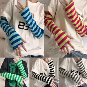 49cm 긴 오버 슬리브 팔 커버 자외선 차단 Sunade Protector Y2K Sweet Fashion Arm Sleeves 스트라이프 선 스크린 Ice Silk Sleeve