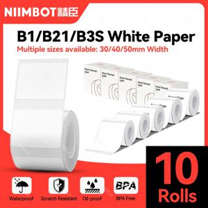 3/5/10 롤 NiiMbot B21 B1 라벨 프린터 용지 롤 방수 방지 오일 찢어짐 방지 가격 태그 순수한 흰색 스티커 용지