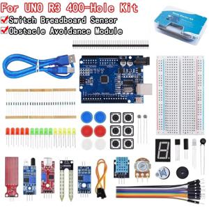 400개 타이포인트 브레드보드 DIY 프로젝트 스타터 키트 (아두이노 UNO R3용) 전자 DIY 키트 전자 부품 세트 (박스 포함)