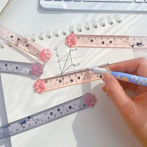 귀여운 고양이 발 플라스틱 직선 눈금자 카와이 학교 사무용품 플래너 액세서리 학생 상 카와이 편지지