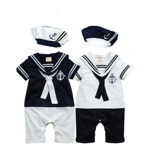 아기 소년 옷 소녀 해군 Romper 여름 신생아 선원 점프 슈트 모자 2Pcs 세트 바디 짧은 소매 앵커 인쇄 양복
