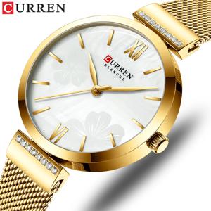 CURREN 여성을위한 패션 시계 럭셔리 쿼츠 골드 우아한 팔찌 손목 시계 여성 시계 숙녀 복장 스테인레스 스틸
