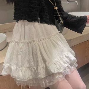 여자를위한 흰색 레이스 미니 스커트 여름을위한 소녀 카와이 짧은 치마 Fairycore 옷 한국 패션 로리타 의류 Fairy Core