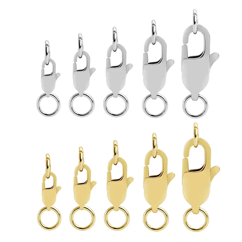 10pcs 316 스테인레스 스틸 직사각형 랍스터 걸쇠 점프 링 후크 커넥터 팔찌 목걸이 체인 쥬얼리 만들기