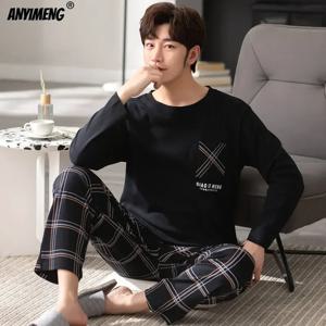 남성용 면 잠옷, 긴팔 격자 무늬 바지, 캐주얼 잠옷, 곰 프린트, 홈수트 플러스 사이즈, 4XL, 가을, 겨울, 신상