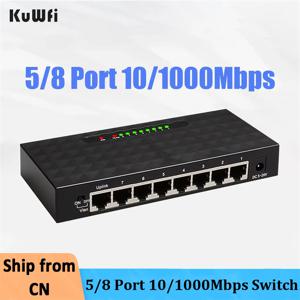 KuWFi 기가비트 이더넷 스위치, 고속 RJ45 허브 인터넷 스플리터, 스마트 스위치, 이더넷 네트워크 스위치, 5 포트, 8 포트, 10 Mbps, 100 Mbps, 1000Mbps