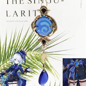 게임 Genshin Impact 최신 Furina Vision Cosplay Prop 하이드로 키 체인 가방 펜던트 Focalors 할로윈 카니발 파티 소품 선물
