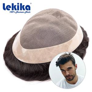 Toupee 모노 남성 가발 남성 가발 100% 천연 인간의 머리카락 내구성 남성 헤어 보철물 Toupee 남성 6 