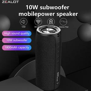 Zealot -S51 무선 스피커, 실외 휴대용 서브우퍼 스피커, 방수 IPX 5, 듀얼 페어링, 1800mAh