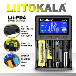 Liitokala Lii-202 Lii-402 5V2A 출력 유형-C 와이어 인터페이스 범용 3.7V 3.2V 3.85V 18650 21700 충전식 배터리 충전기