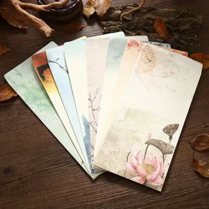 20pcs 21.5x11cm 빈티지 연꽃 중국 스타일 종이 봉투 잎 선물 현금 카드 보관 봉투