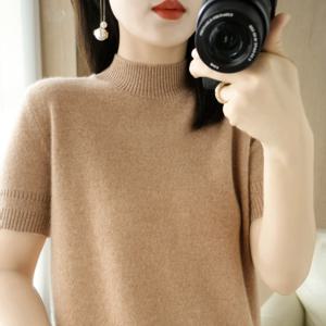 봄 가을 여성 스웨터 캐주얼 따뜻한 바닥 셔츠 모의 목 기본 니트웨어 반소매 풀오버 한국 패션 점퍼