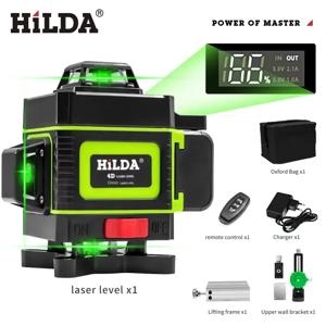 HILDA 16/12 라인 레이저 레벨 그린 라인 수평 및 수직 슈퍼 강력한 레이저 레벨 그린 빔 360