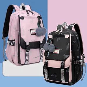 십대 소녀를위한 Fengdong 대형 학교 가방 USB 포트 캔버스 schoolbag 학생 도서 가방 패션 블랙 핑크 십대 학교 배낭