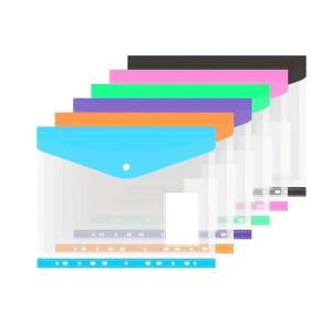 투명 플라스틱 파일 가방, 2/3/4 링 파일 가방, 사무실 파일 가방, 6 가지 색상/세트에 적합 (수평 개방), 6 개