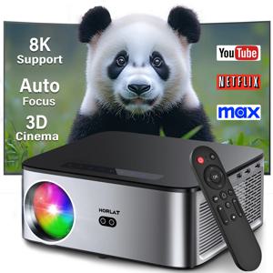HORLAT 35000루멘 LCD 프로젝터 빔프로젝터 8K 지원 1080P 네이티브 안드로이드 듀얼 밴드 와이파이 6 자동 초점 키스톤 오피스 홈시어터