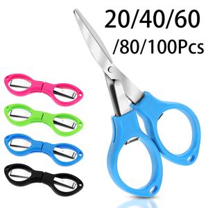 20-100Pcs 스테인레스 스틸 접는 가위 플라스틱 손잡이 합금 스트레칭 가위 여행 휴대용 낚시 여덟 가위