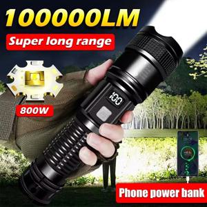 100000   LM 슈퍼 밝은 장거리 LED 손전등 전술 손전등 야외 방수 손전등 캠핑 Defensa 랜턴 토치