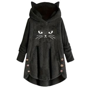 가을, 겨울 플러시 편지 만화 인쇄 고양이 귀 긴팔 풀오버 후드 루즈 캐주얼 스트리트 스웨트 여성 따뜻한 탑