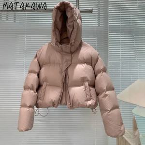 Matakawa 여성용 후드 재킷, 두껍고 따뜻한 한국 패션 짧은 파카 코트, 단색 지퍼, 달콤한 차케타, 가을, 겨울