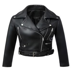 Ailegogo 봄 가을 여성 모토 바이커 블랙 Pu Fuax 가죽 자켓 streetwear 여성 벨트 지퍼 슬림 피트 짧은 코트 아웃웨어