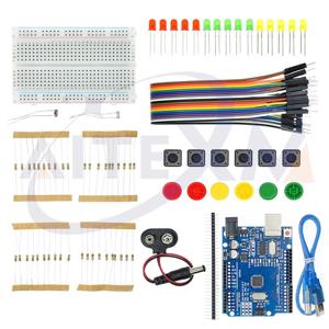 UNO R3 미니 브레드 보드 용 스타터 키트 UNO DIY 키트 용 Arduino 용 LED 점퍼 와이어 버튼 보드가있는 학교 교육 실험실