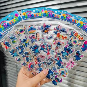 12pcs 디즈니 만화 스티치 버블 스티커 Kawaii 애니메이션 3 차원 3d 푹신한 대량 스티커 어린이 소녀 DIY 장난감 스티커 선물