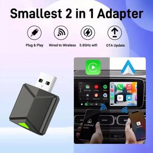 XUDA 슈퍼미니 2025, USB 플러그 앤 플레이, 유선-무선 카플레이, 안드로이드 자동 어댑터, OEM 자동차 스테레오용, 2 인 1