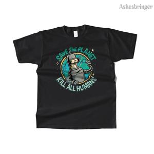 Mens Cotton Save the Planet, Kill All Humans 그래픽 레트로 웃긴 T 셔츠 남성과 여성을위한 스트리트 캐주얼 스타일 티