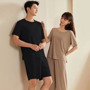 슈퍼 얇은 잠옷 정장 여성 남성 여름 얼음 실크 멋진 반팔 o-넥 잠옷 남성 여성 클래식 간단한 Loungewear 정장