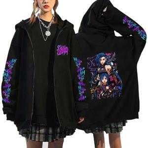 Arcane Jinx Monkey Graffiti 프린트 후드 지퍼 자켓 남성 여성 하라주쿠 애니메이션 오버 사이즈 힙합 캐주얼 스웨트 Y2K Top