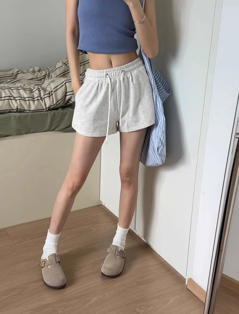 2025 새로운 여름 느슨한 반바지 패션 여성 솔리드 포켓 레트로 Y2K Sportwear 넓은 다리 바지 캐주얼 streetwear 조깅 바지