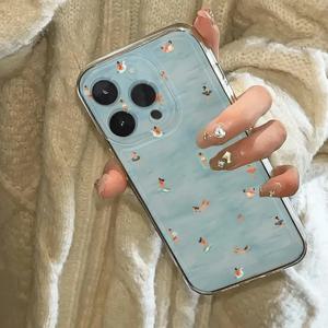 INS 여름 상큼한 크리에이티브 블루 풀 쿨 트렌드 폰 케이스 (아이폰 16, 15, 14, 13, 12, 11 Pro, XR, XS Max, 7, 8 Plus, Y2K 커버) ﻿