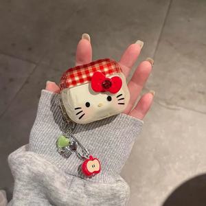 Airpods4 3 Pro 2 1에 적합한 새로운 헬로 키티 애플 이어폰 커버 키 체인이있는 무선 블루투스 이어폰 보호 커버