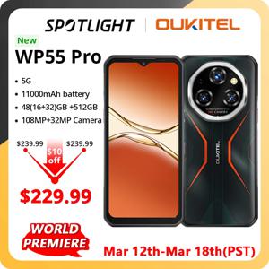 【월드 프리미어】Oukitel WP55 Pro 5G 러기드 스마트폰 48GB(16+32) +512GB 11000mAh 33W 108MP 6.6인치 FHD+ 휴대폰