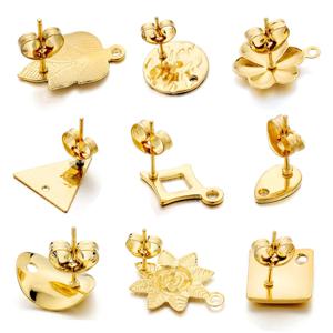 10Pcs 골드 컬러 스테인레스 스틸 기하학 꽃 귀걸이 스터드 라운드 귀걸이 기본 커넥터 DIY 쥬얼리 액세서리 만들기