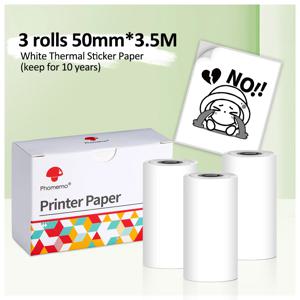 3 롤 10 년 흰색 열 스티커 자체 접착 라벨 용지 Phomemo M02/M02S/M02Pro/M03 Protable 프린터 용 50mm * 3.5m